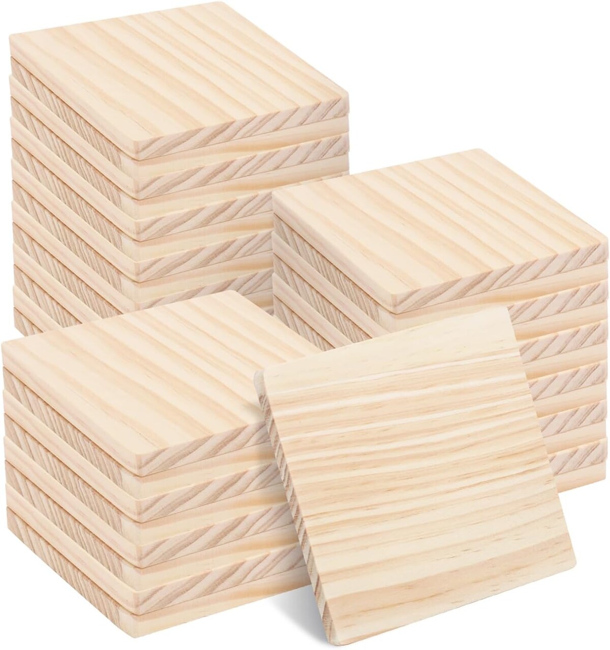 36 PCS 4 Inch Unfinished Wood Coasters, Premium Square Wooden Plaques